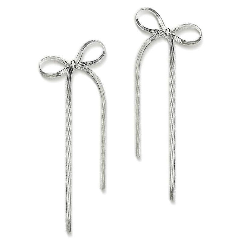 Non-tarnish Herringbone Bow Earrings Silver