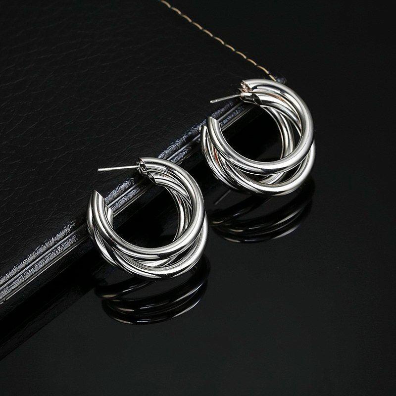 Cold Wind Metal Ring Ear Buckle Earrings Silver