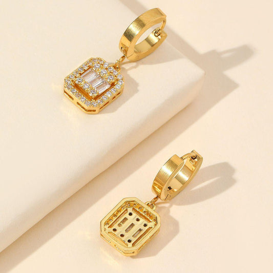 Sugar Cube Buckle Design Retro Earrings Gold
