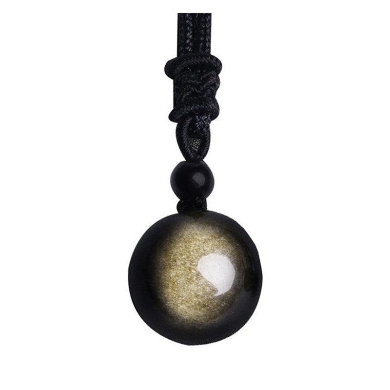 Black Gold Natural Obsidian Stone Lucky Pendant Necklace