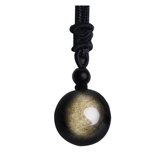 Black Gold Natural Obsidian Stone Lucky Pendant Necklace