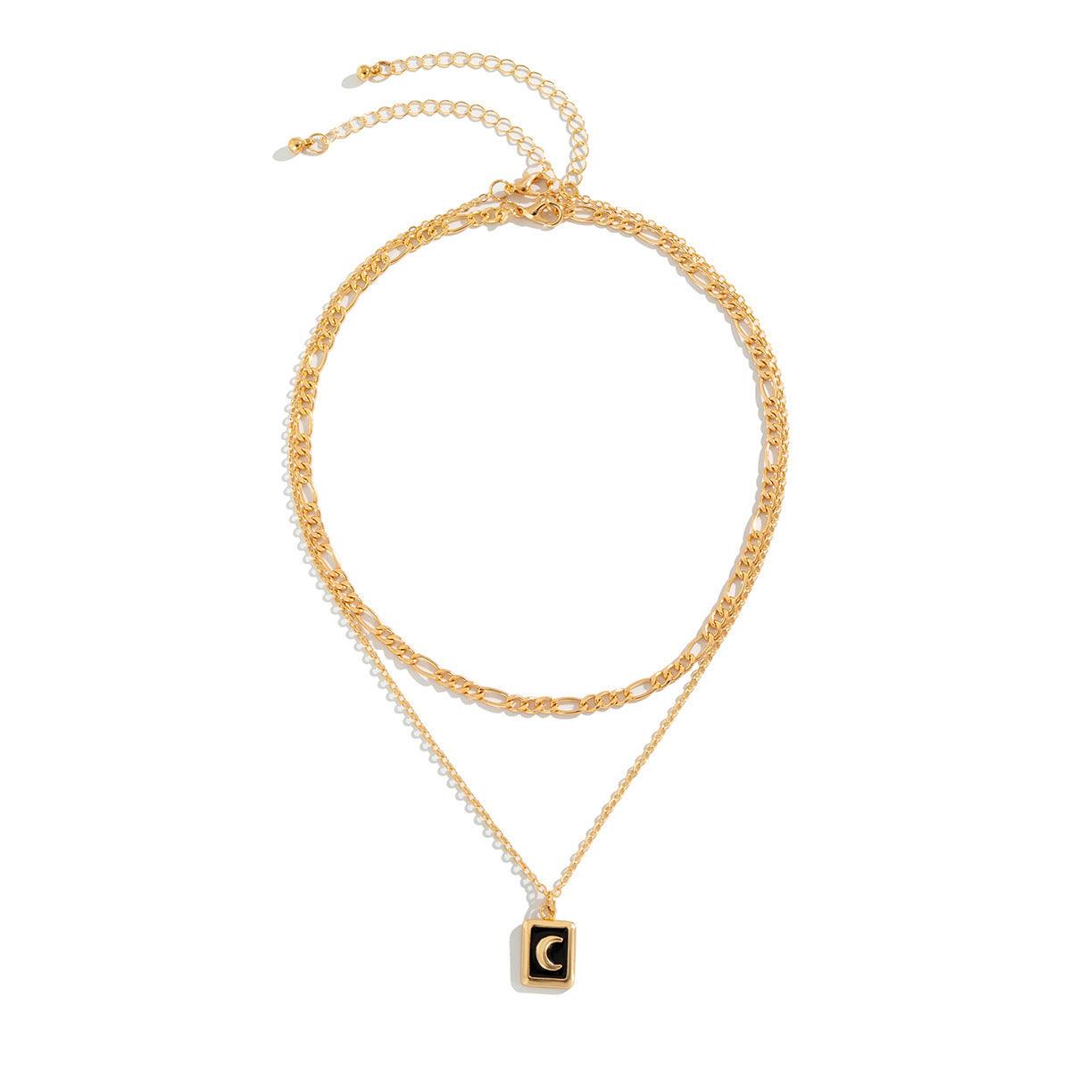 Retro Oil Drop Moon Tag Necklace | Daily Wear Jewelry