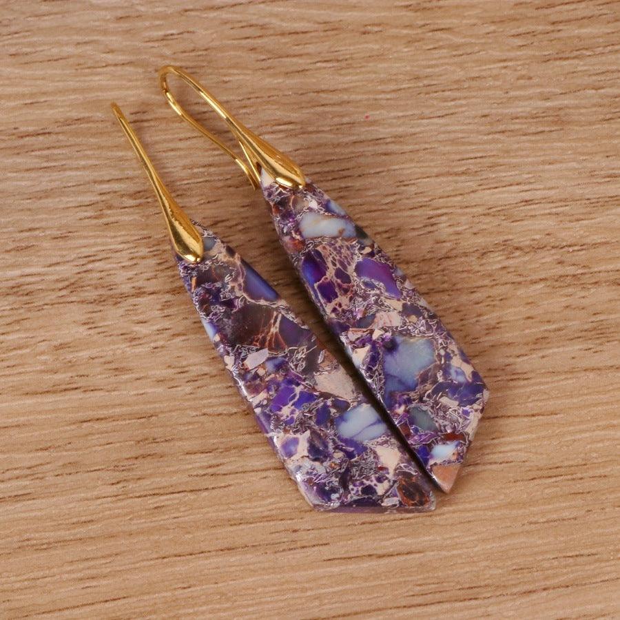 Bohemian Emperor Stone Geometric Earrings | Fashion Collection Purple Gold