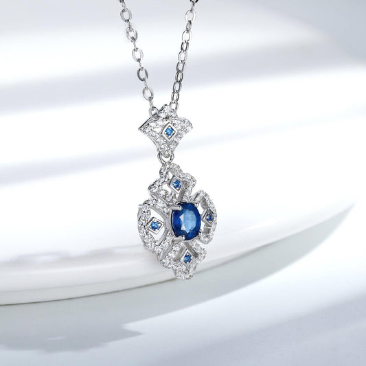 Natural Sapphire Pendant Necklace In S925 Sterling Silver