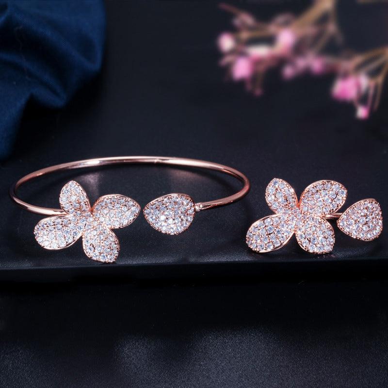 Adjustable Flower Bracelet And Ring | Party Wear