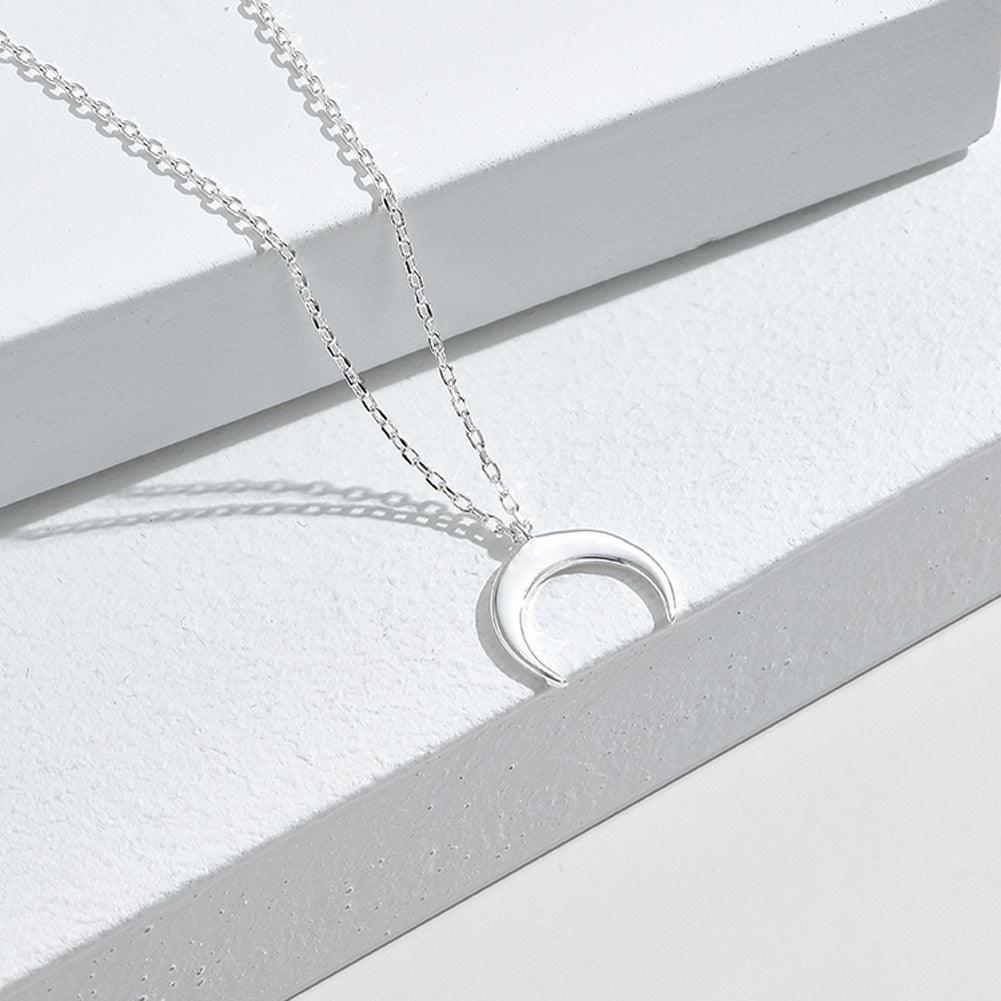 Moon Pendant Clavicle Chain In Sterling Silver | Daily Wear