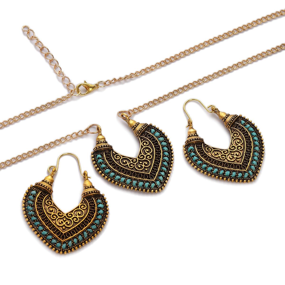 Colored Rope - Earrings Necklace Two-Piece Set Cyan