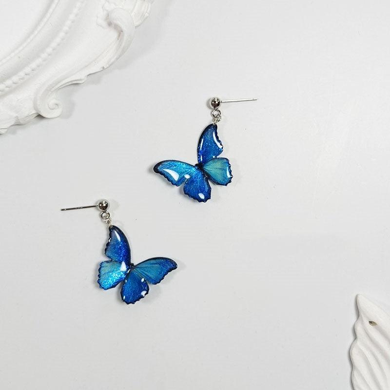 Blue Butterfly Ear Thread Pearl Earrings F