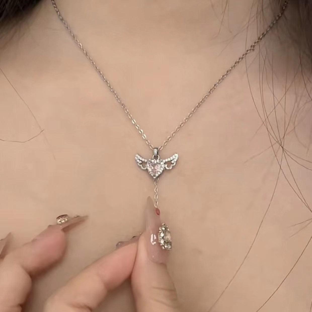 Moving Cupid Heart Crystal Necklace - Fashion Wear