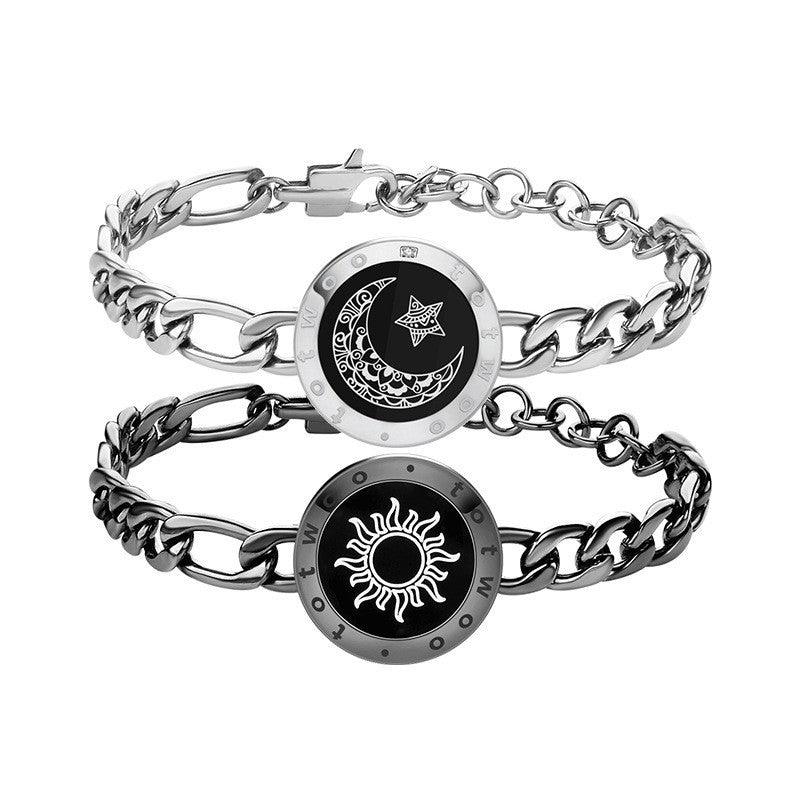 Sun-Moon Smart Sensing Couple Bracelet | Fashion Jewelry Silvery Black B