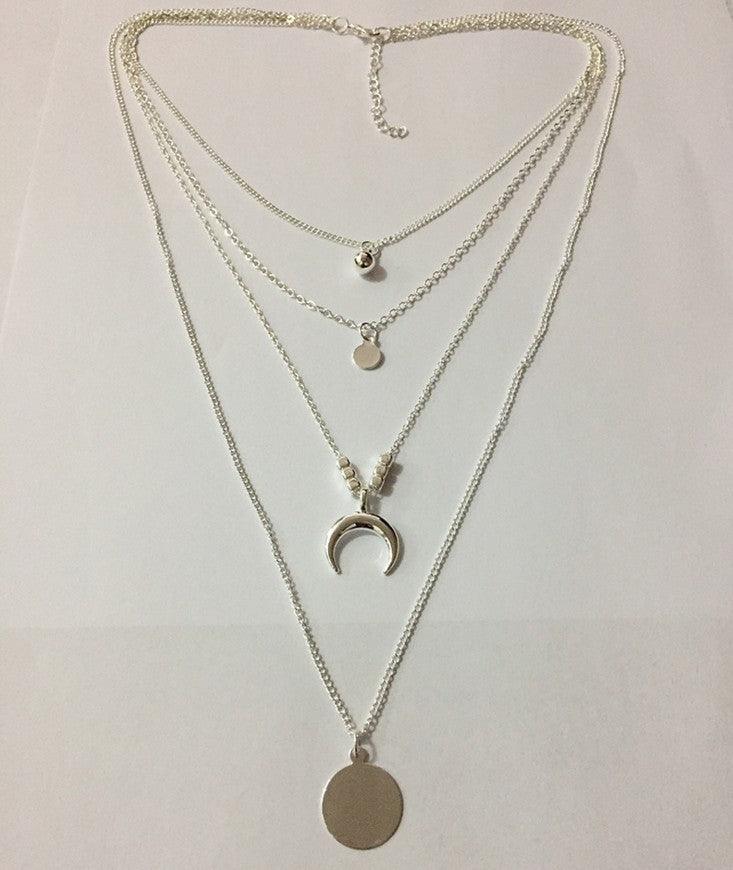 Multi-layer Moon Pendant Necklace Silver 1PCS