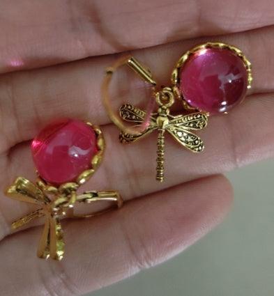 Hanging Vintage Dragonfly Pendant Earring | Daily Wear Rose Red