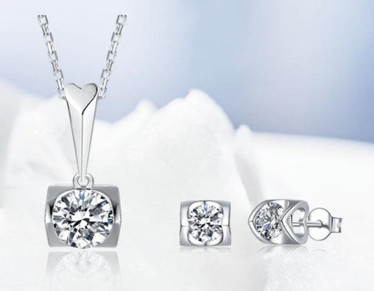 Sterling Silver Moissanite Stud Necklace Set