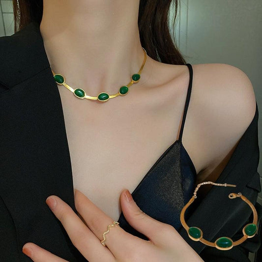 Green Crystal Snake Multilayer Necklace | Daily Jewelry