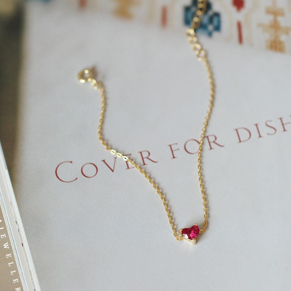 S925 Sterling Silver Little Red Heart Bracelet | Daily Wear Gold 925 Silver