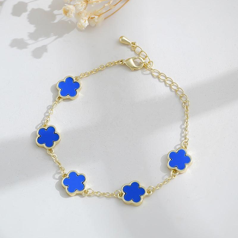 Gold Plated Five Petal Flower Bracelet | Daily Wear Gold Dark Blue