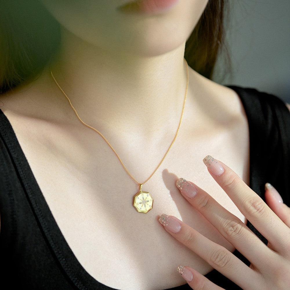 Eight Awn Star Lucky Compass Necklace In 925 Sterling Silver