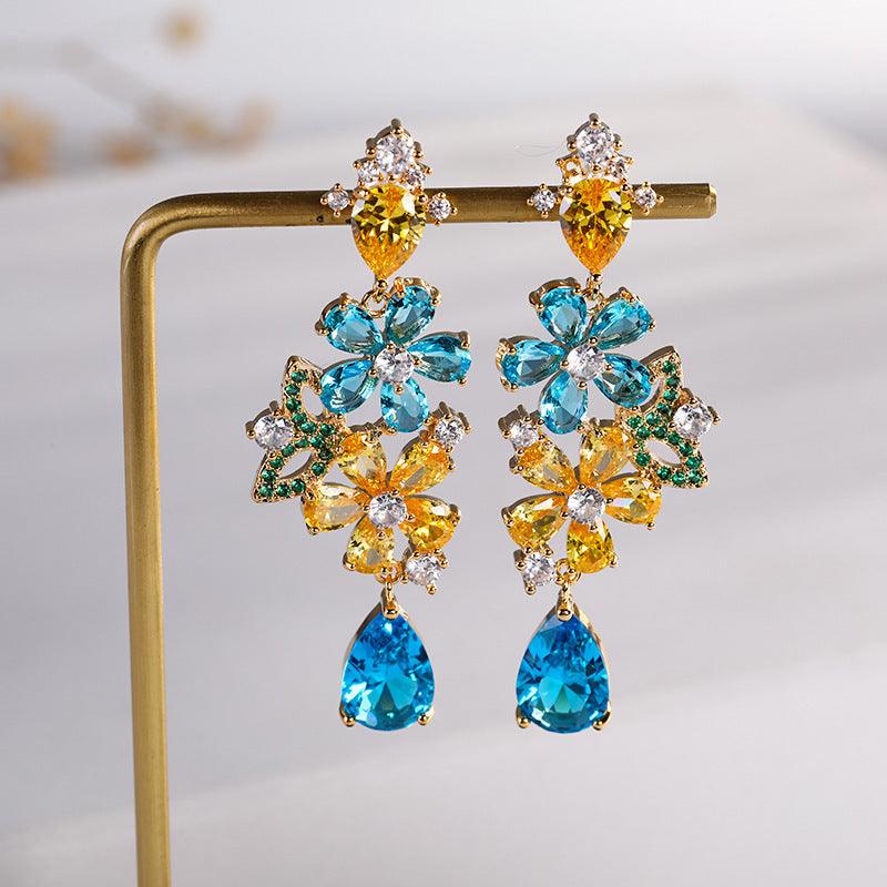 Ose Silver & Hetian Jade Flower Earrings Blue