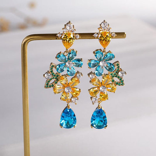 Ose Silver & Hetian Jade Flower Earrings Blue