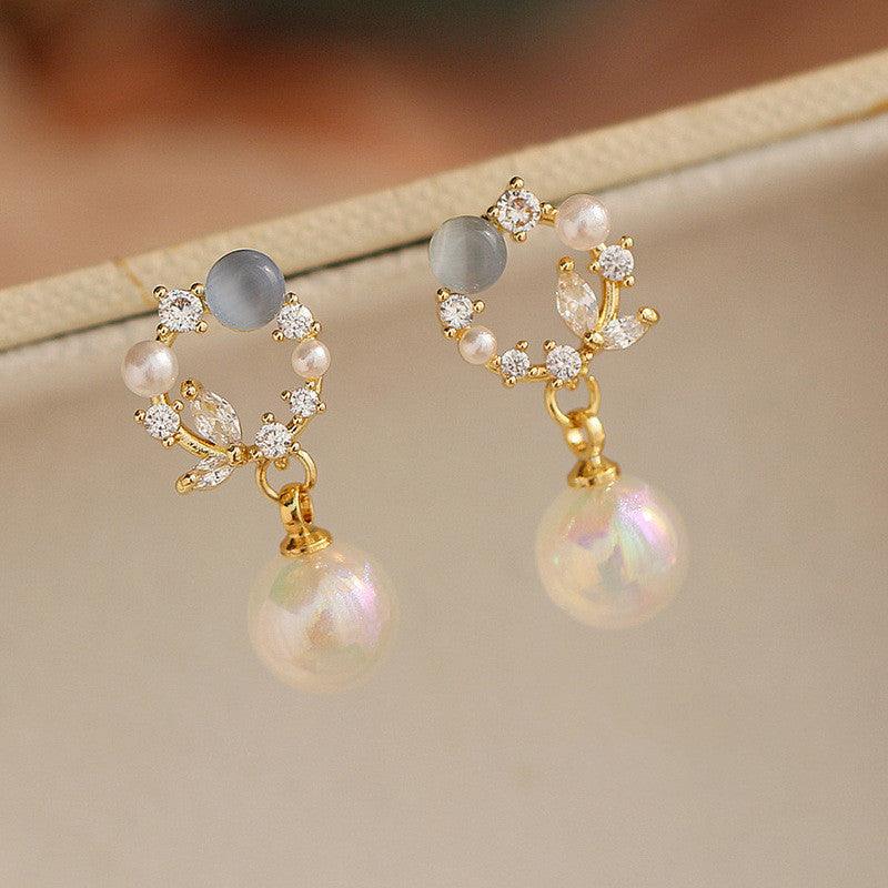 High-Grade Blue Opal Fairy Fish Ji Pearl Stud | Daily Wear Gold