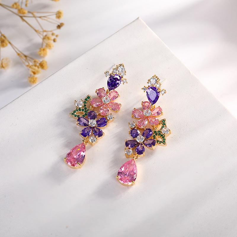 Ose Silver & Hetian Jade Flower Earrings Pink
