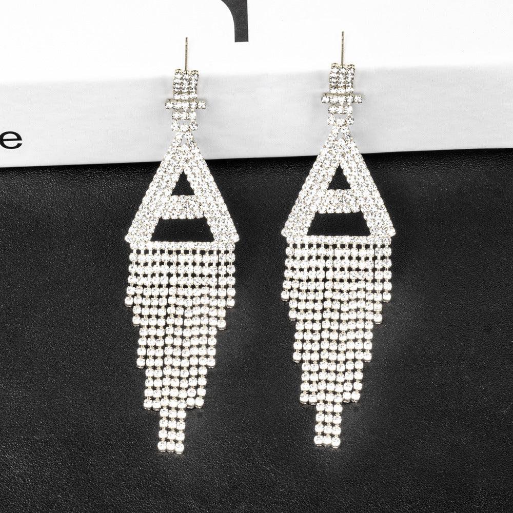 Silver Needle Rhinestone Letter B Earrings Silver A