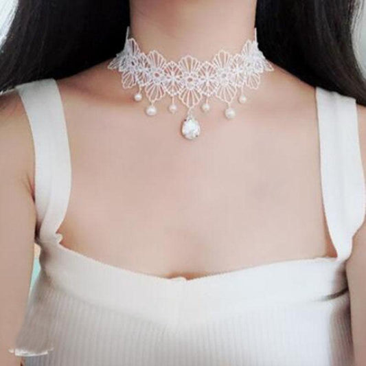 Multi-Layer Crystal Lace Necklace - Party Wear