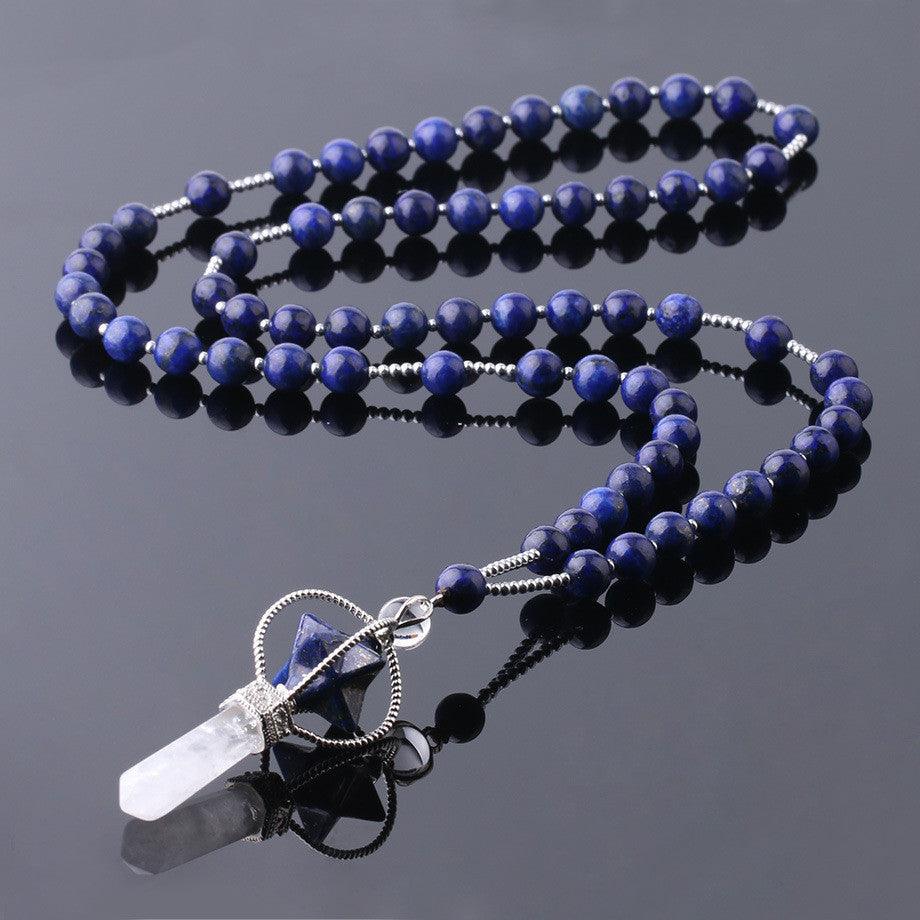 White Crystal Column Stone Necklace | Beach Jewelry Lapis lazuli