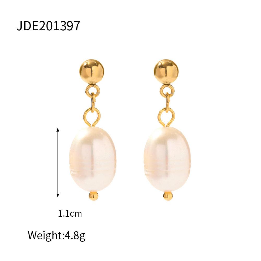 Freshwater Pearl Earrings | Daily Wear Gold White - A