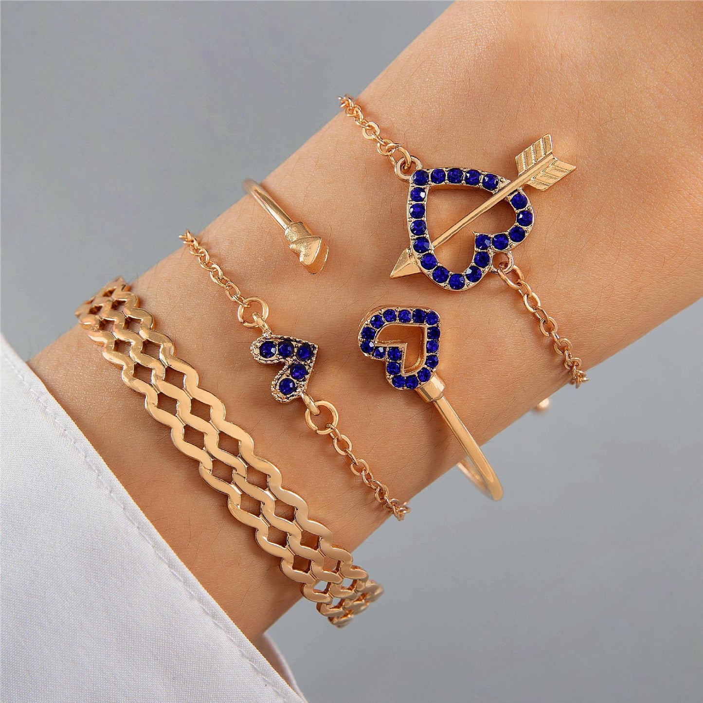 Blue Flower Rhinestones Love Butterfly Bracelet | Fashion Collection D