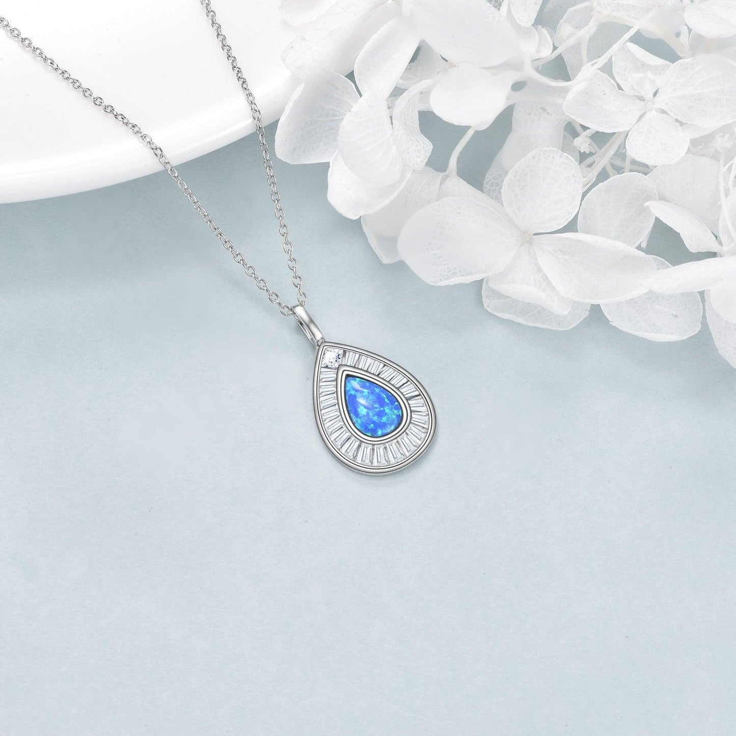 Blue Opal Teardrop Necklace | Sterling Silver Collection