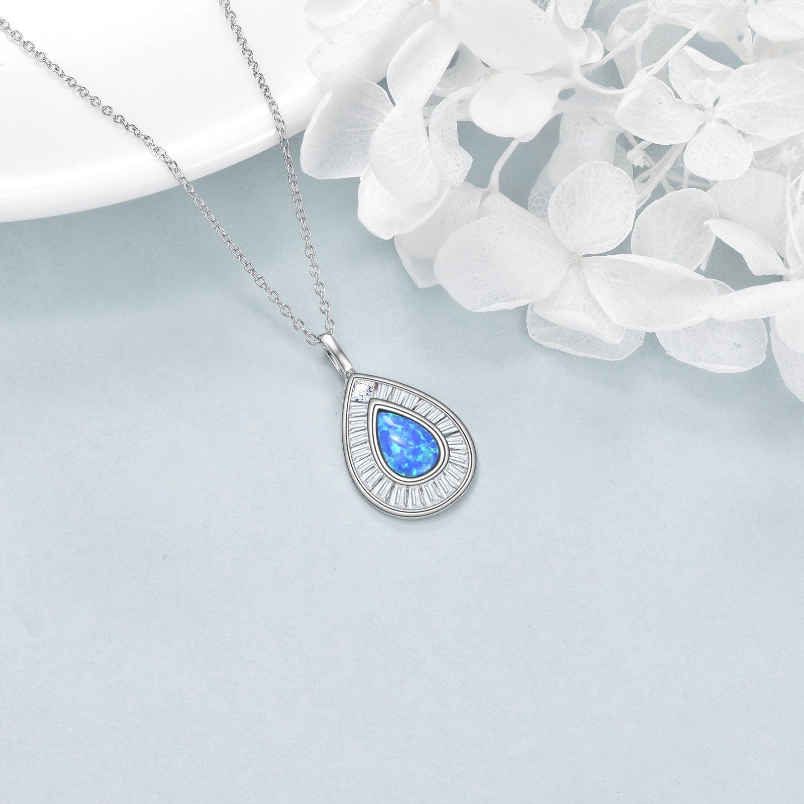 Blue Opal Teardrop Necklace | Sterling Silver Collection