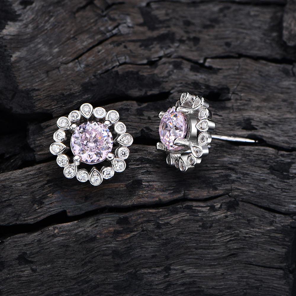 Elegant Demi fine Diamond Set | Daily Wear Pink Ear Studs