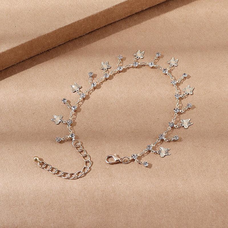 Flowers Leaves & Butterfly Tassel Anklet | Beach Wear Gold