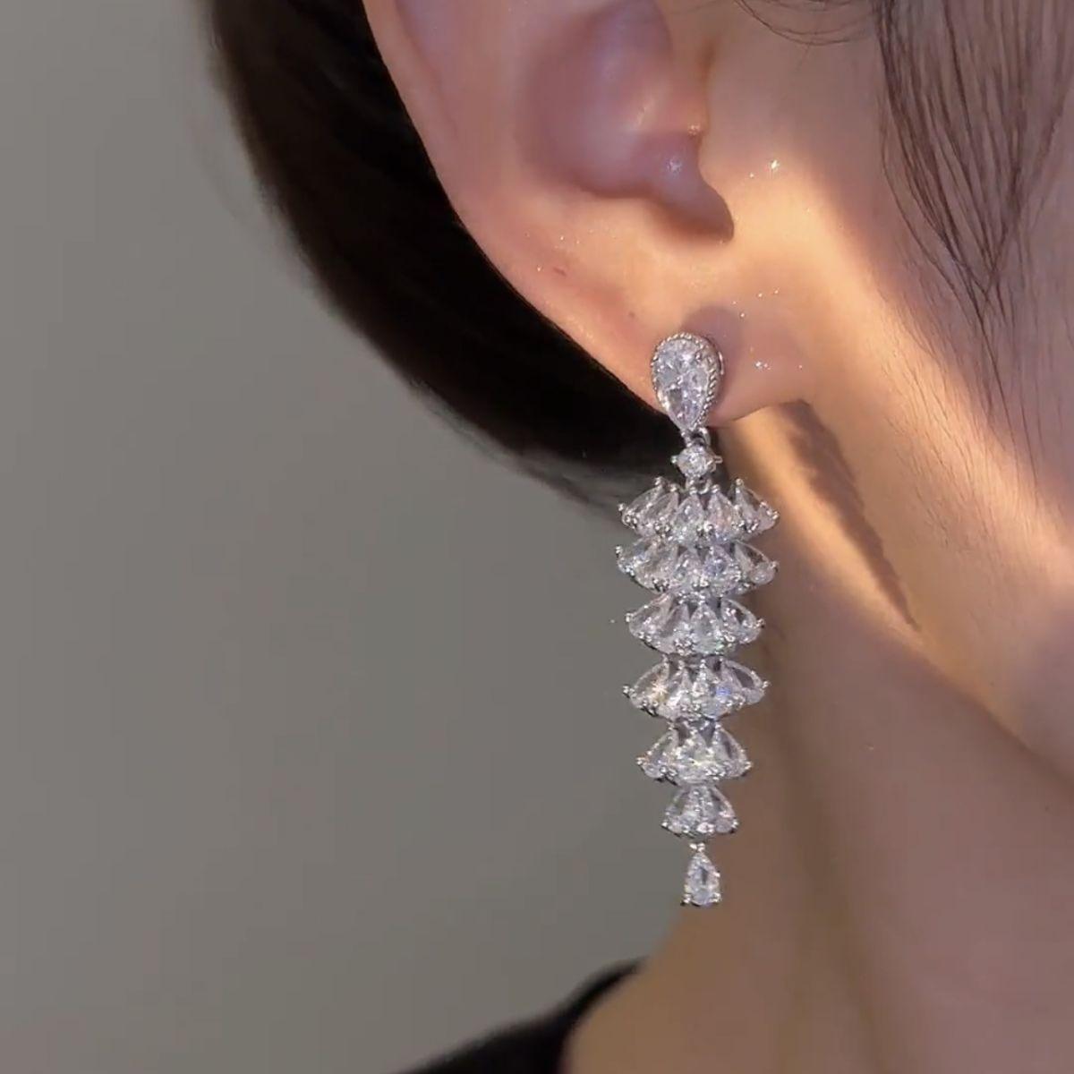 Sparkling Zircon Pagoda Earrings