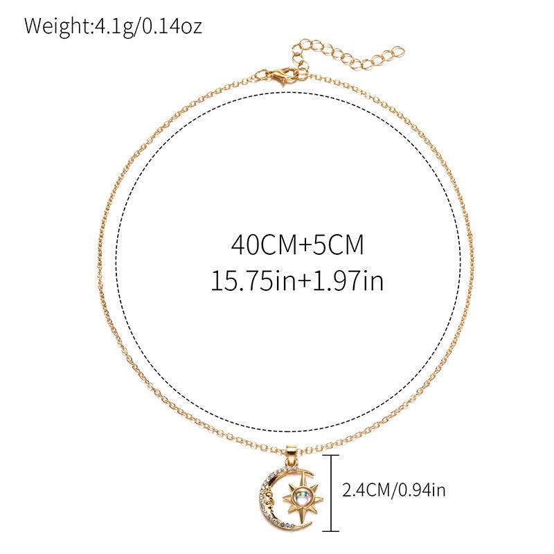 Fashion Moon Star Zircon Pendant Necklace Stainless Steel Jewelry H9027A