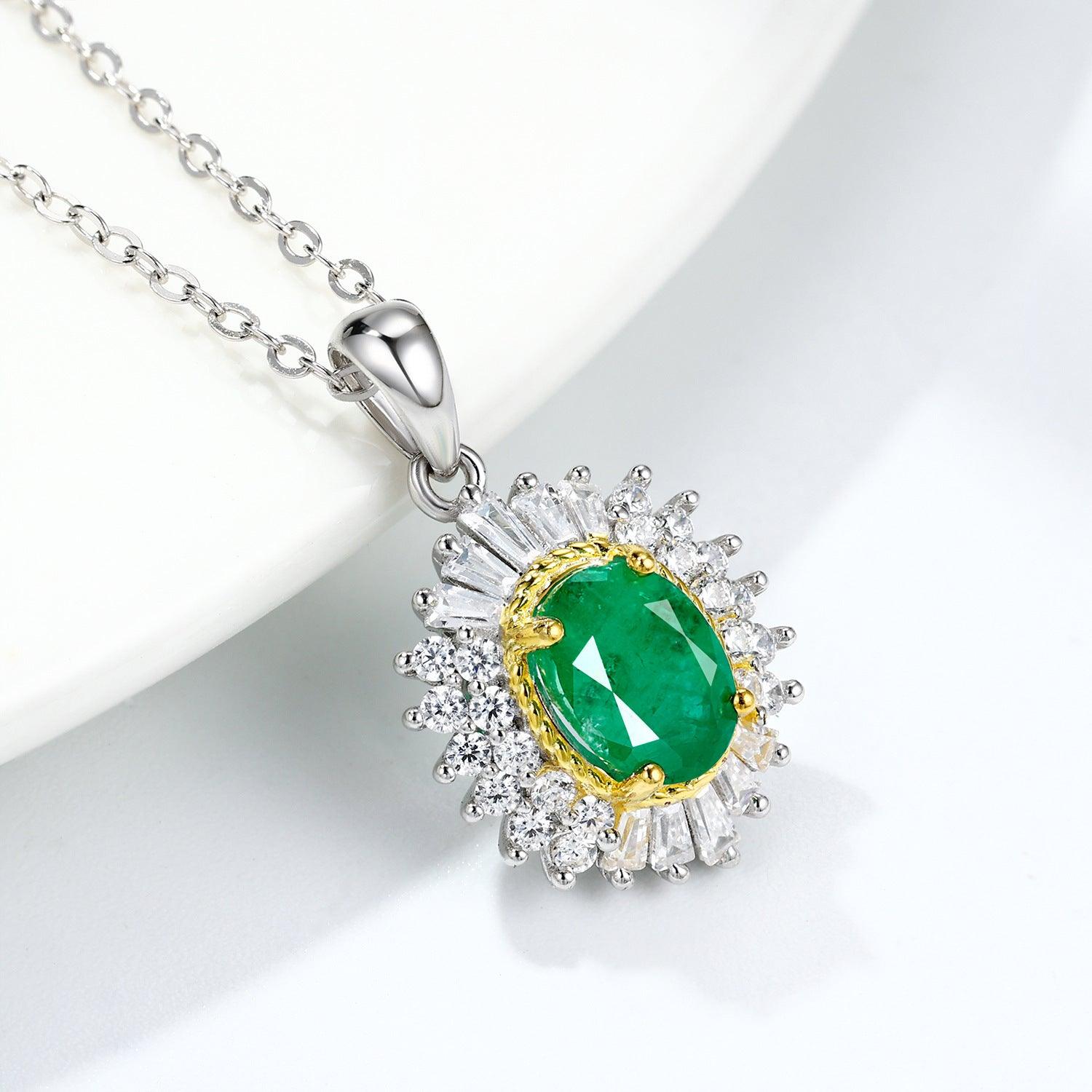 Natural Emerald Pendant in S925 Sterling Silver