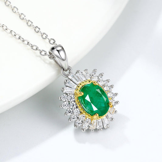 Natural Emerald Pendant in S925 Sterling Silver