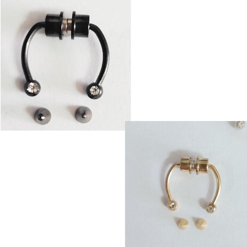 Hip Hoop Magnetic Nose Piercing Jewelry | Party Wear Black and Gold