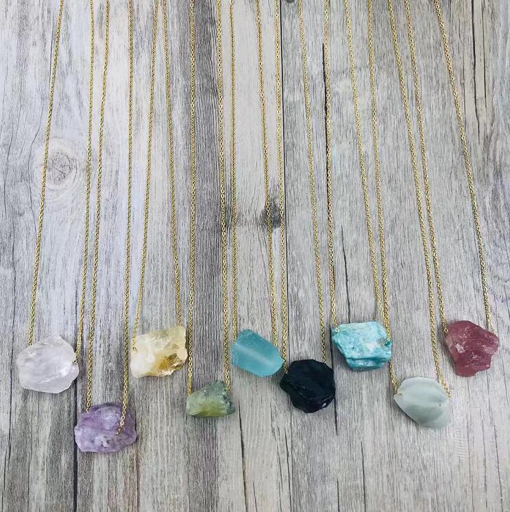 Natural Crystal Stone Pendant Necklace Irregular Jewelry