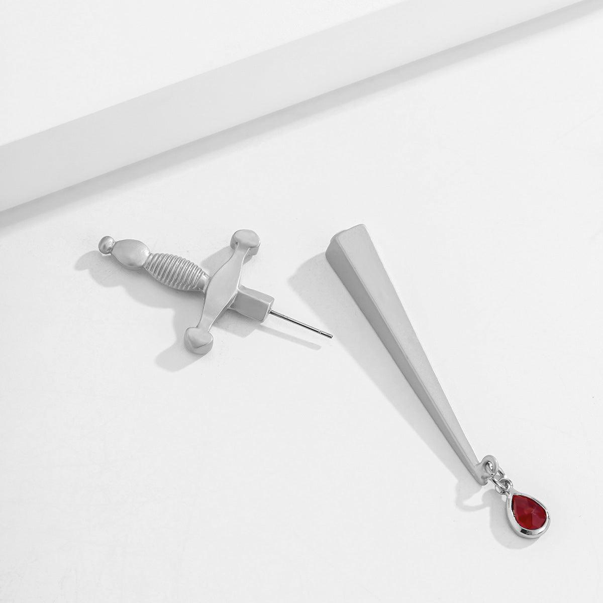Hip Hop Red Water Drop Cross Earrings