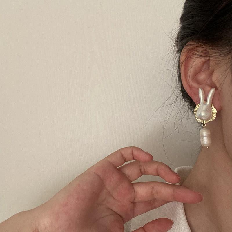 925 Silver Needle Cute Pearl Bunny Earrings | Daily Wear