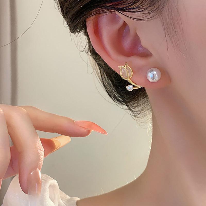 Sterling Silver Needle Tulip Stud Earrings | Daily Wear