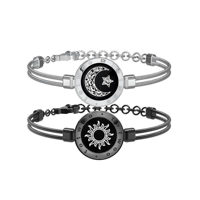 Sun-Moon Smart Sensing Couple Bracelet | Fashion Jewelry Silvery Glack A