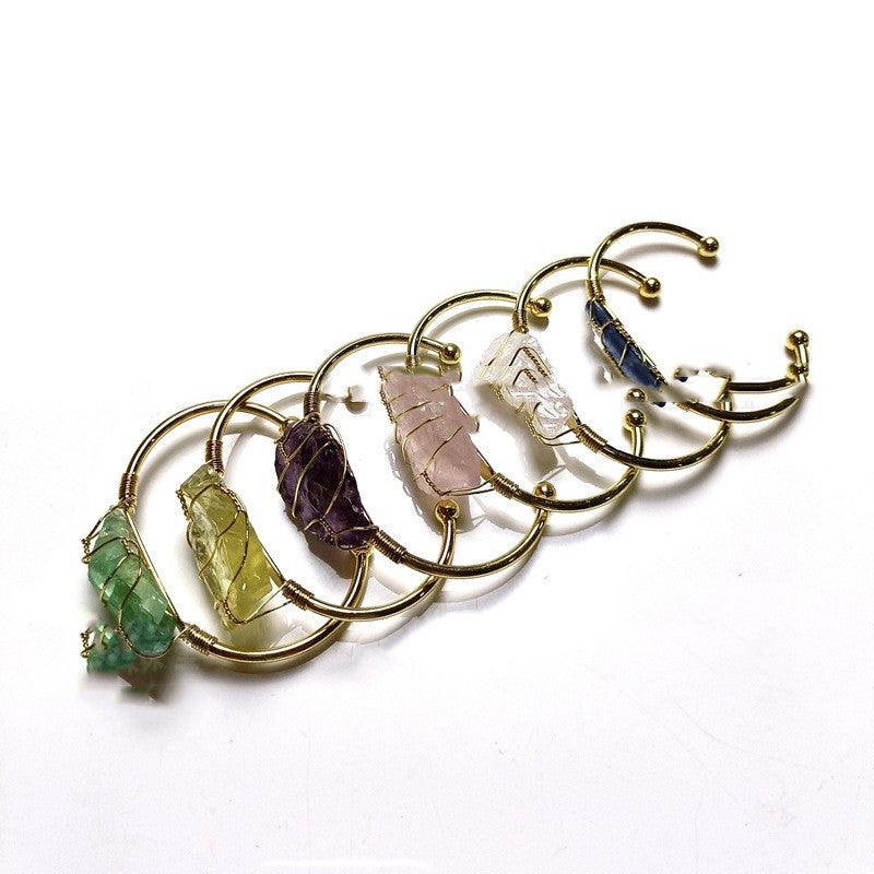 Natural Crystal Rough Stone Gold Winding Bracelet | Fashion Jewelry