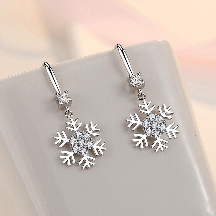 Temperament Snowflake Earrings | Daily Wear White Gold
