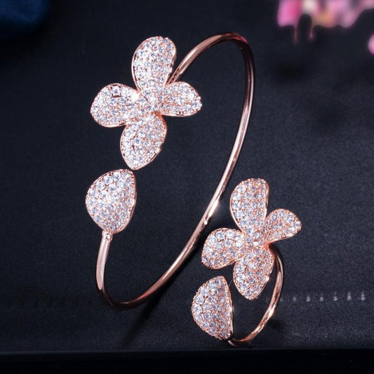 Adjustable Flower Bracelet And Ring | Party Wear Rose Gold