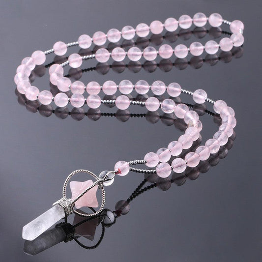 White Crystal Column Stone Necklace | Beach Jewelry Pink crystal
