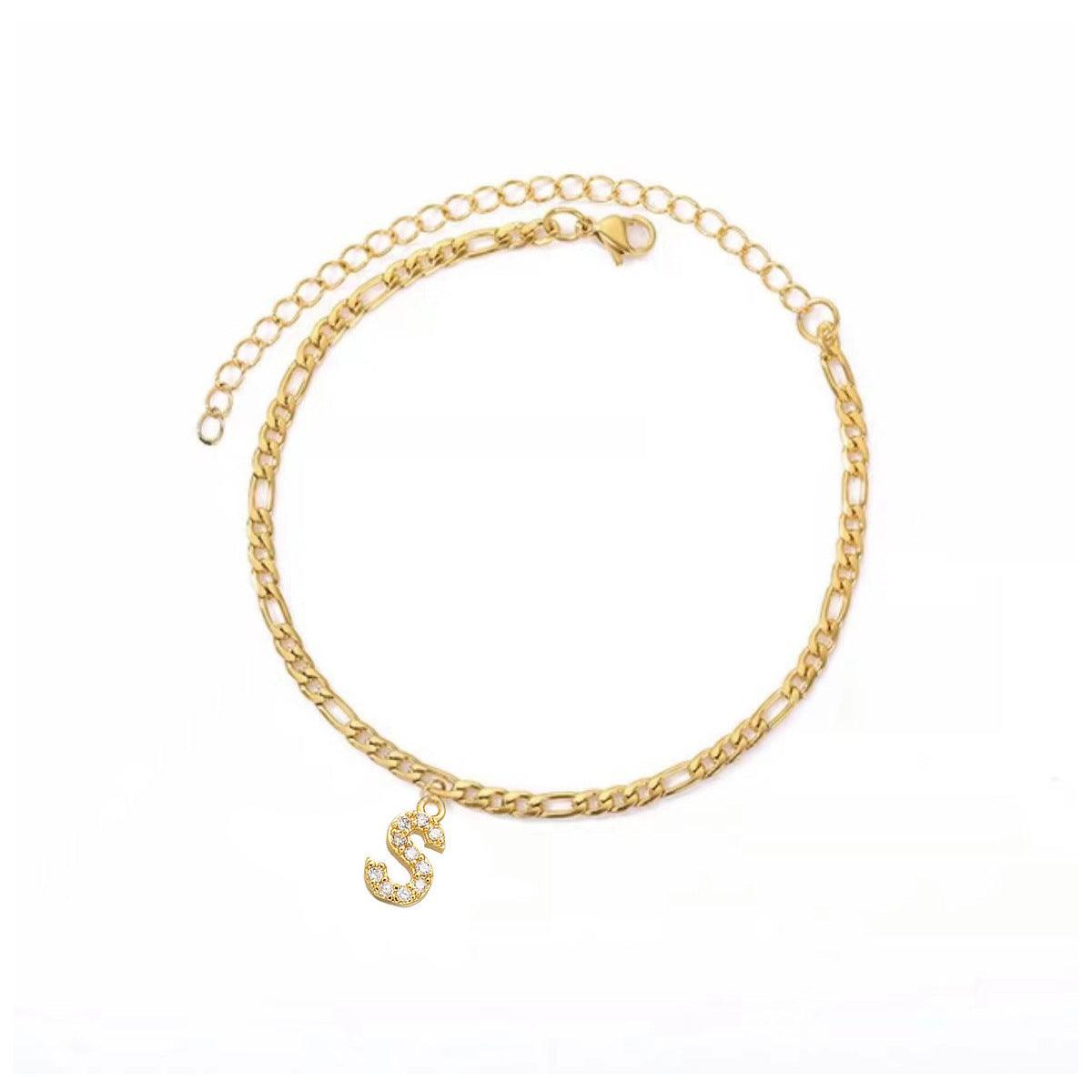 Ancient English Letter Pendant Anklet | Casual Collection Gold S