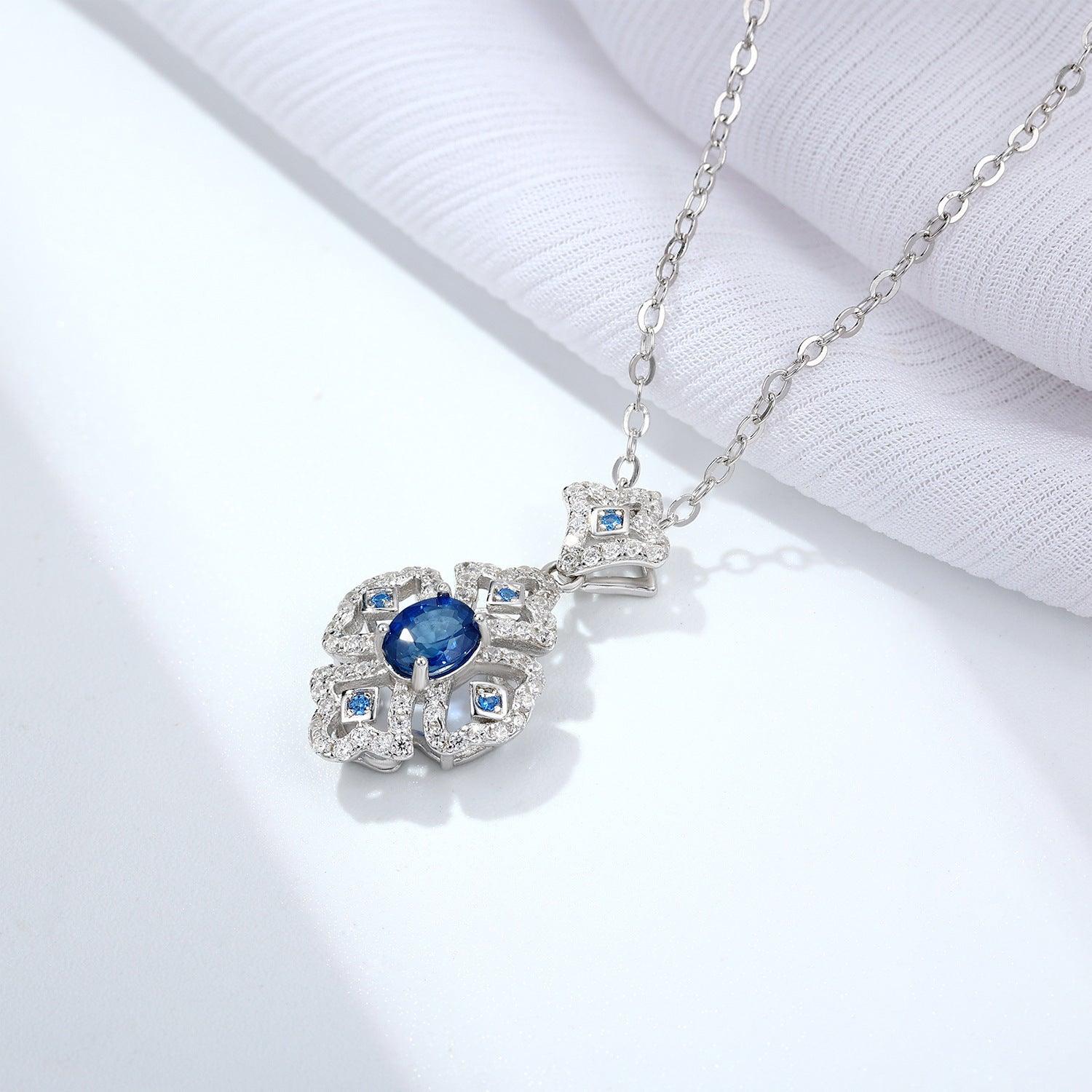 Natural Sapphire Pendant Necklace In S925 Sterling Silver